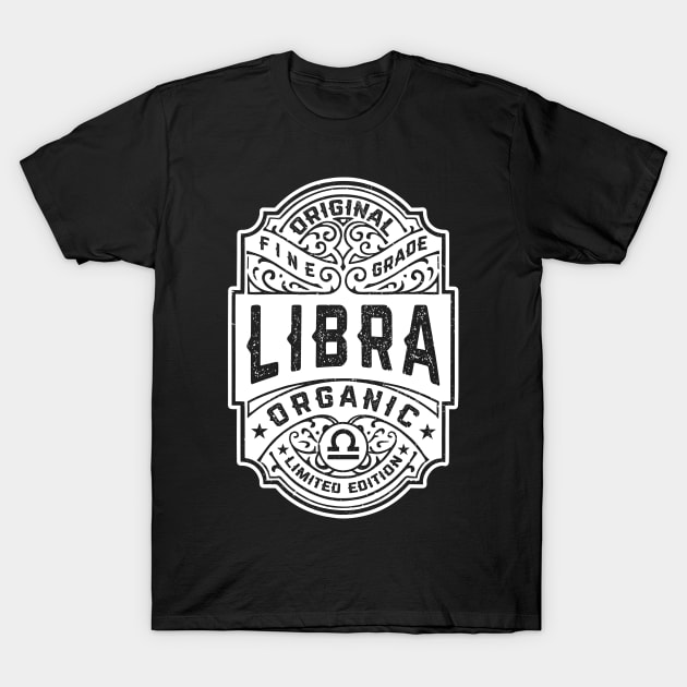 Libra Zodiac Sign Vintage Whiskey Label Funny Horoscope T-Shirt by Grandeduc